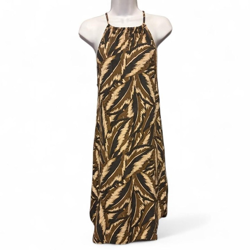 Prana Epicanopy Tank Dress SZ XS Leaf Print Green Hemp and Tencel Boho Summer